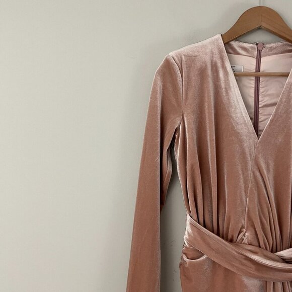 House of CB Farrah Pink Velvet Ruched Deep V Mini Dress Size Small - Picture 7 of 7